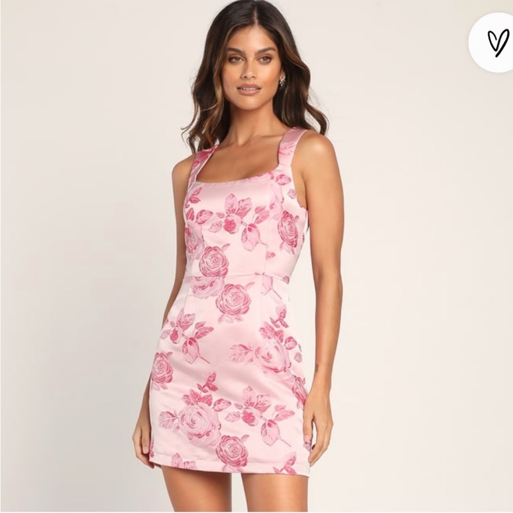 Brighter Side Pink Floral Satin Jacquard Mini Dress NWT